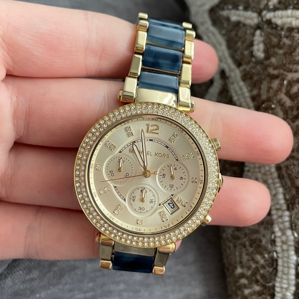 Michael kors watch in gold and blue